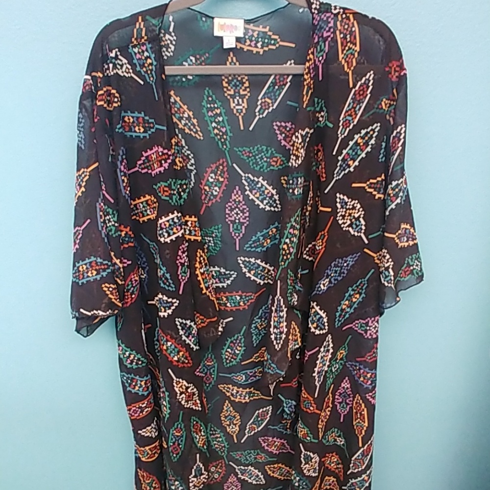 LuLaRoe large Shirley multi colored leaves.
